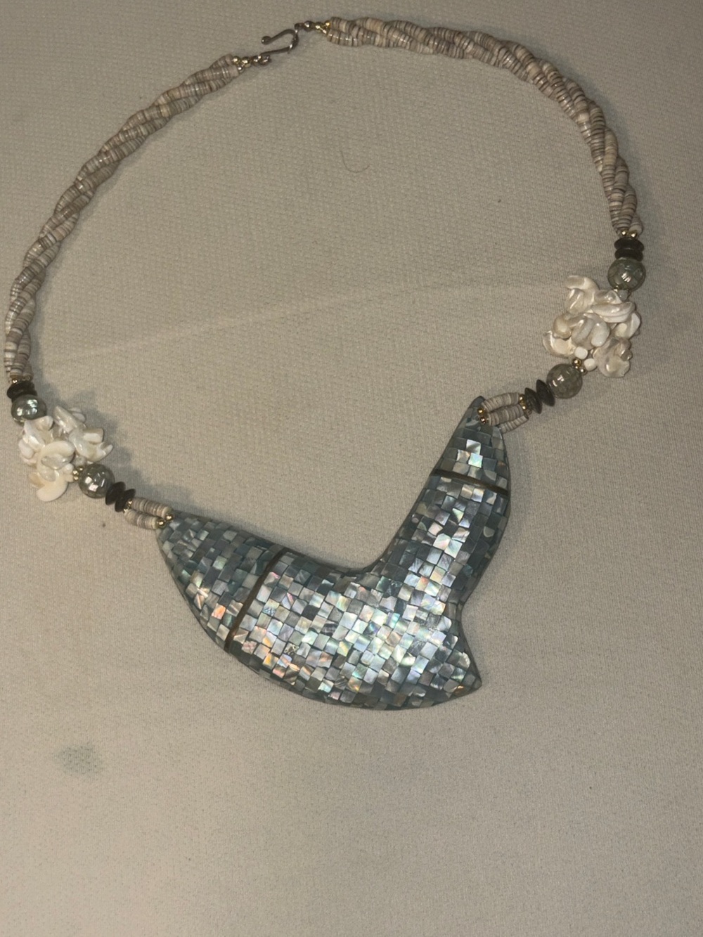 Mother of Pearl Mosaic Grey Statement Necklace mermaidcore shell lei rare
